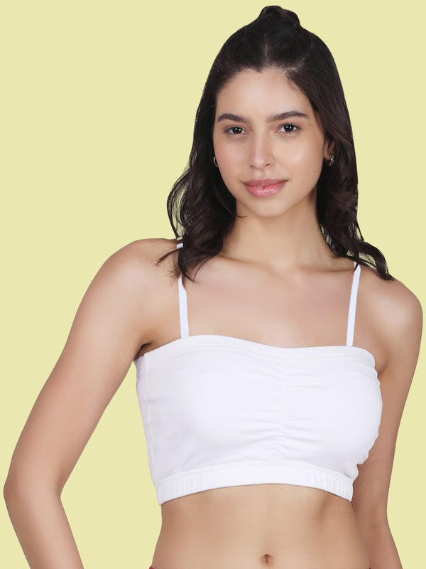 Cotton Strapless Tube Bra For Womens| Bandeau Bra With Removable Pads | White Tube Top With Straps Pack Of 1