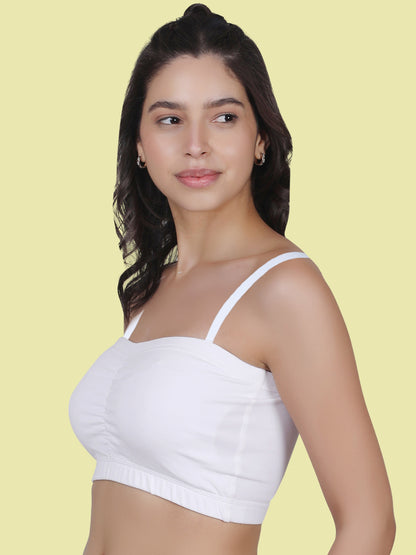 Cotton Strapless Tube Bra For Womens| Bandeau Bra With Removable Pads | White Tube Top With Straps Pack Of 1