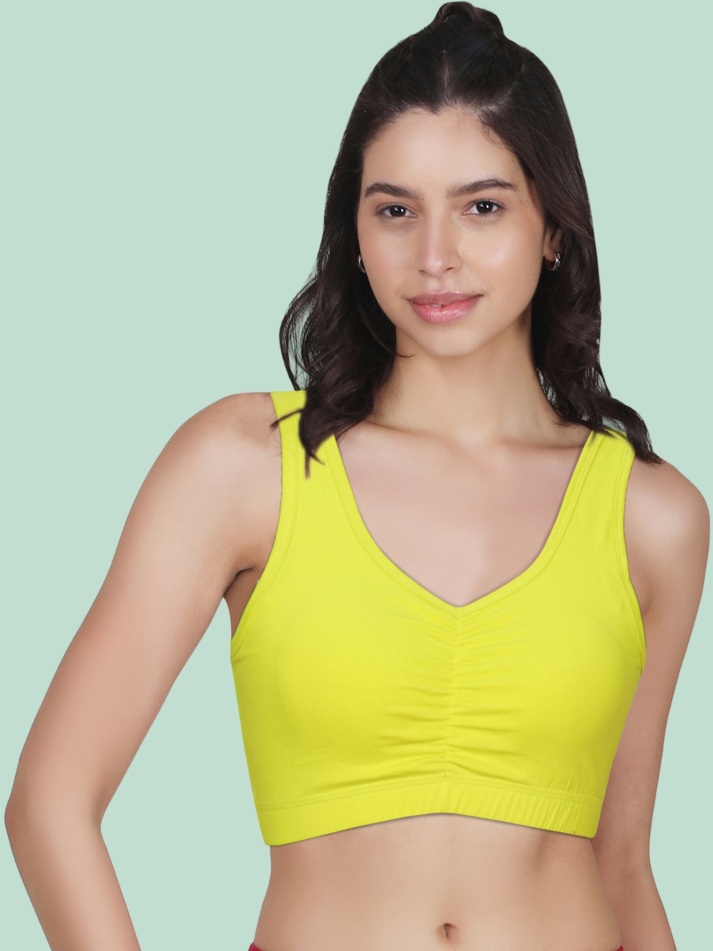 Broad Strap Cotton Gym Bra for Womens  | Removable Pads | Elasticated Underbrand | Good Support | Full Coverage Pack of 2 | White & Neon Green Sports Bra