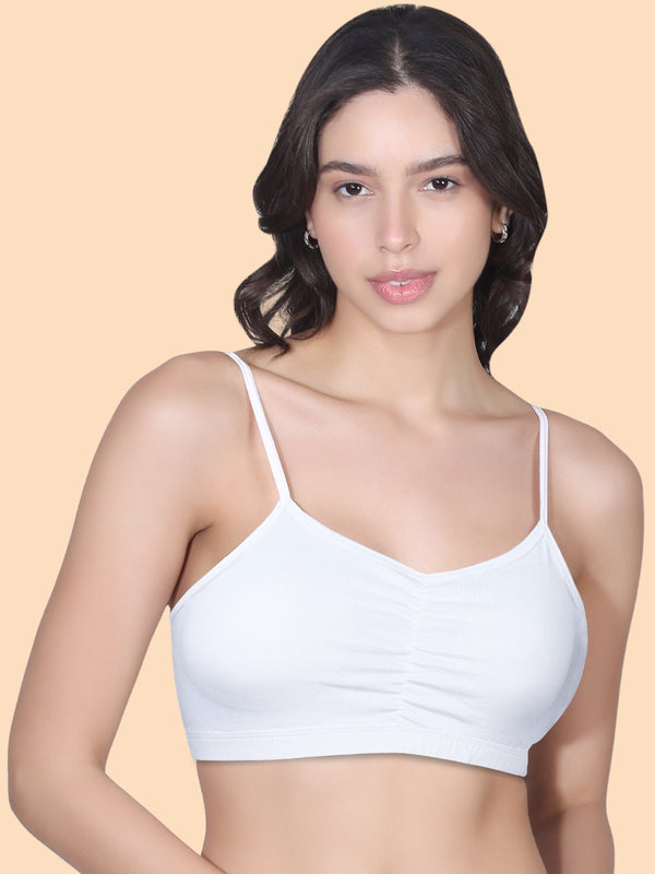 Thin Strap Cotton Padded Sports Bra  for Womens  | Removable Pads | Elasticated Underbrand | Good Support | Full Coverage Pack of 2 | White & Grey Sports Bra