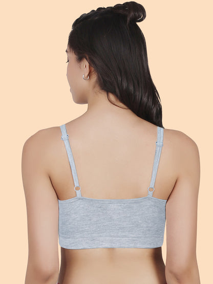 Thin Strap Cotton Padded Sports Bra  for Womens  | Removable Pads | Elasticated Underbrand | Good Support | Full Coverage Pack of 2 | White & Grey Sports Bra