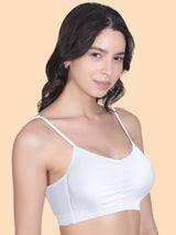 Thin Strap Cotton Gathers Bra | Elasticated Underband | Removable Pads | Full Coverage | Good Support |  White & Grey Sports Bra