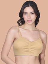 Thin Strap Cotton Gathers Bra | Elasticated Underband | Removable Pads | Full Coverage | Good Support | Grey & Skin Sports Bra