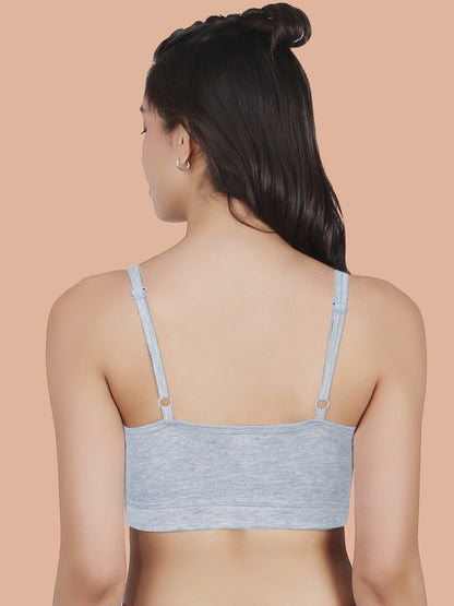 Thin Strap Cotton Padded Sports Bra  for Womens  | Removable Pads | Elasticated Underbrand | Good Support | Full Coverage Pack of 2 | Grey & Skin Sports Bra