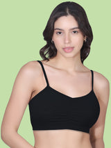 Thin Strap Cotton Gathers Bra | Elasticated Underband | Removable Pads | Full Coverage | Good Support | Grey & Black Sports Bra