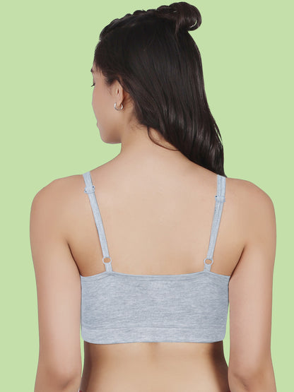 Thin Strap Cotton Padded Sports Bra  for Womens  | Removable Pads | Elasticated Underbrand | Good Support | Full Coverage Pack of 2 | Grey & Black Sports Bra