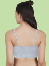 Thin Strap Cotton Gathers Bra | Elasticated Underband | Removable Pads | Full Coverage | Good Support | Grey & Black Sports Bra