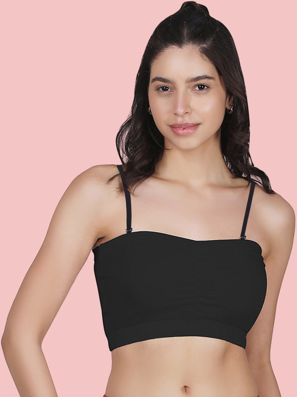 Cotton Strapless Tube Bra For Womens| Bandeau Bra With Removable Pads | Black Tube Top With Straps Pack Of 1