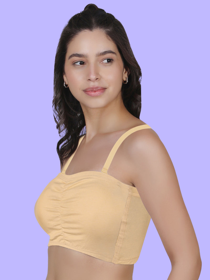 Cotton Strapless Tube Bra For Womens| Bandeau Bra With Removable Pads | Skin Tube Top With Straps Pack Of 1