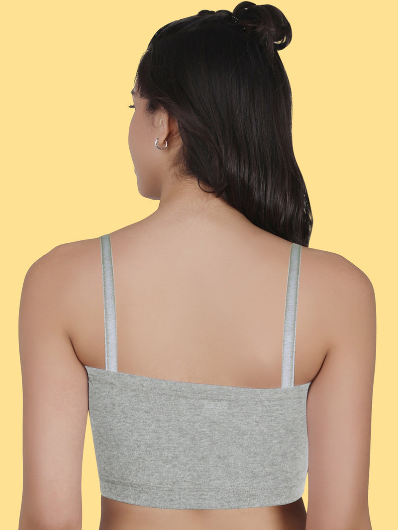 Cotton Strapless Tube Bra For Womens| Bandeau Bra With Removable Pads | Grey Tube Top With Straps Pack Of 1