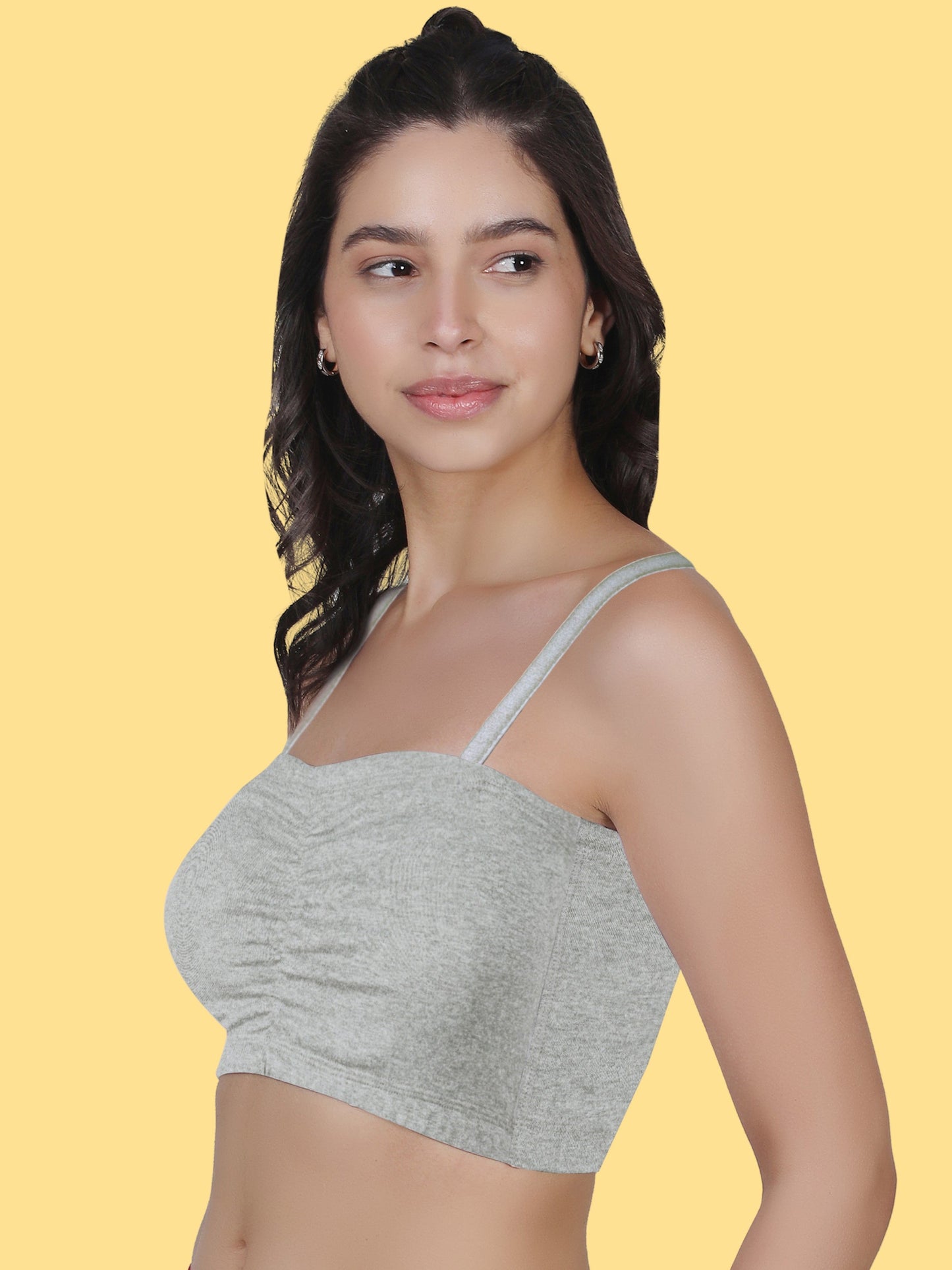 Cotton Strapless Tube Bra For Womens| Bandeau Bra With Removable Pads | Grey Tube Top With Straps Pack Of 1