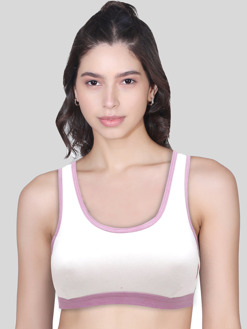 Single-Layer Broad Strap Cotton Sports Bra | Non-Padded | Solid Bra