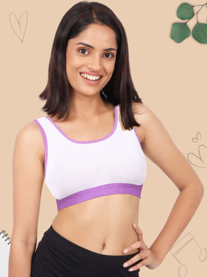 Single-Layer Broad Strap Cotton Sports Bra | Non-Padded | Solid Bra