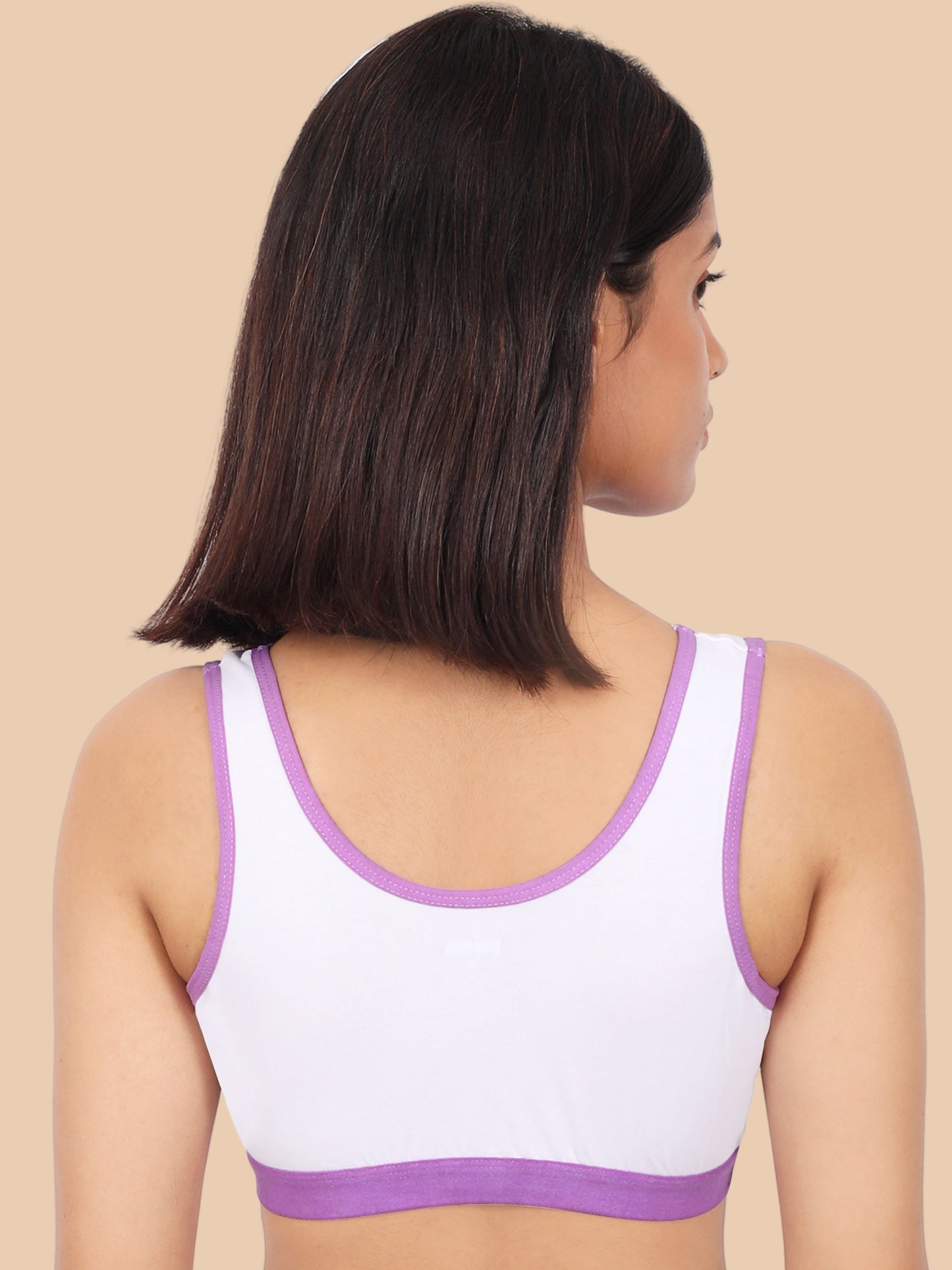 Single-Layer Broad Strap Cotton Sports Bra | Non-Padded | Solid Bra