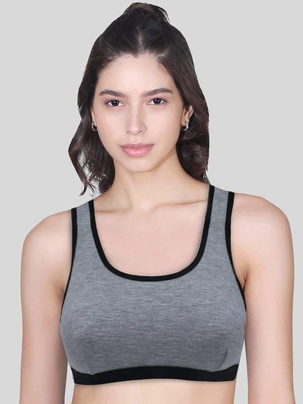 Single-Layer Broad Strap Cotton Workout Bra | Non-Padded | Solid