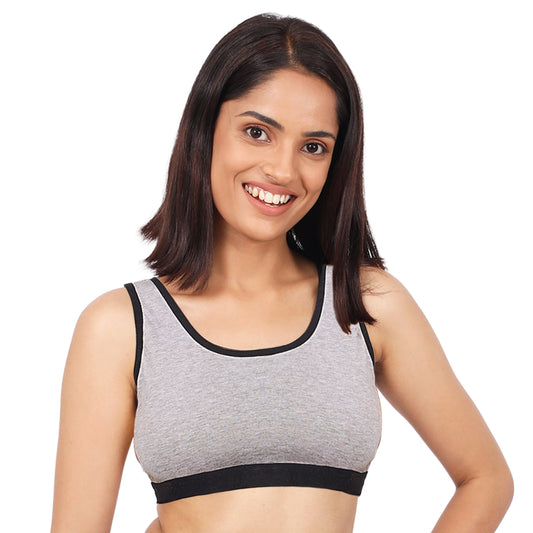 Single-Layer Broad Strap Cotton Workout Bra | Non-Padded | Solid