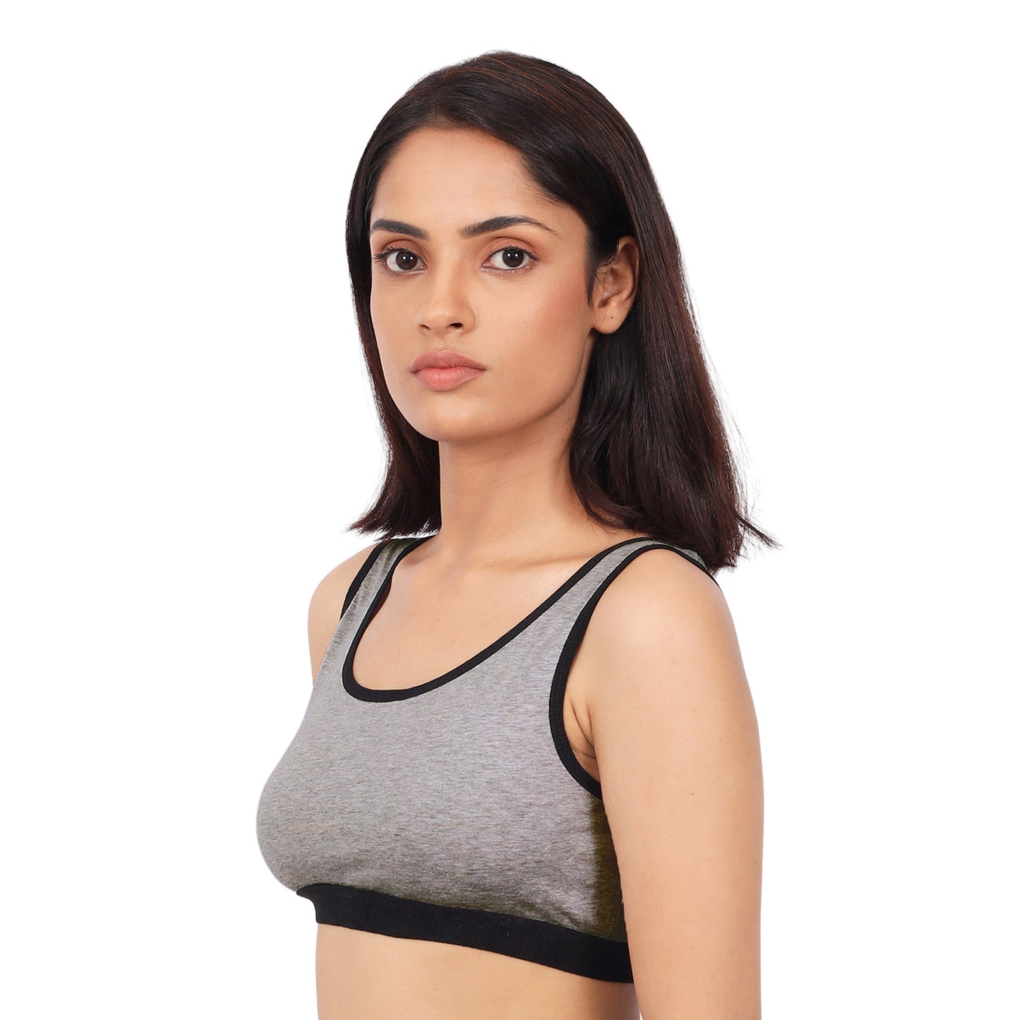 Single-Layer Broad Strap Cotton Workout Bra | Non-Padded | Solid