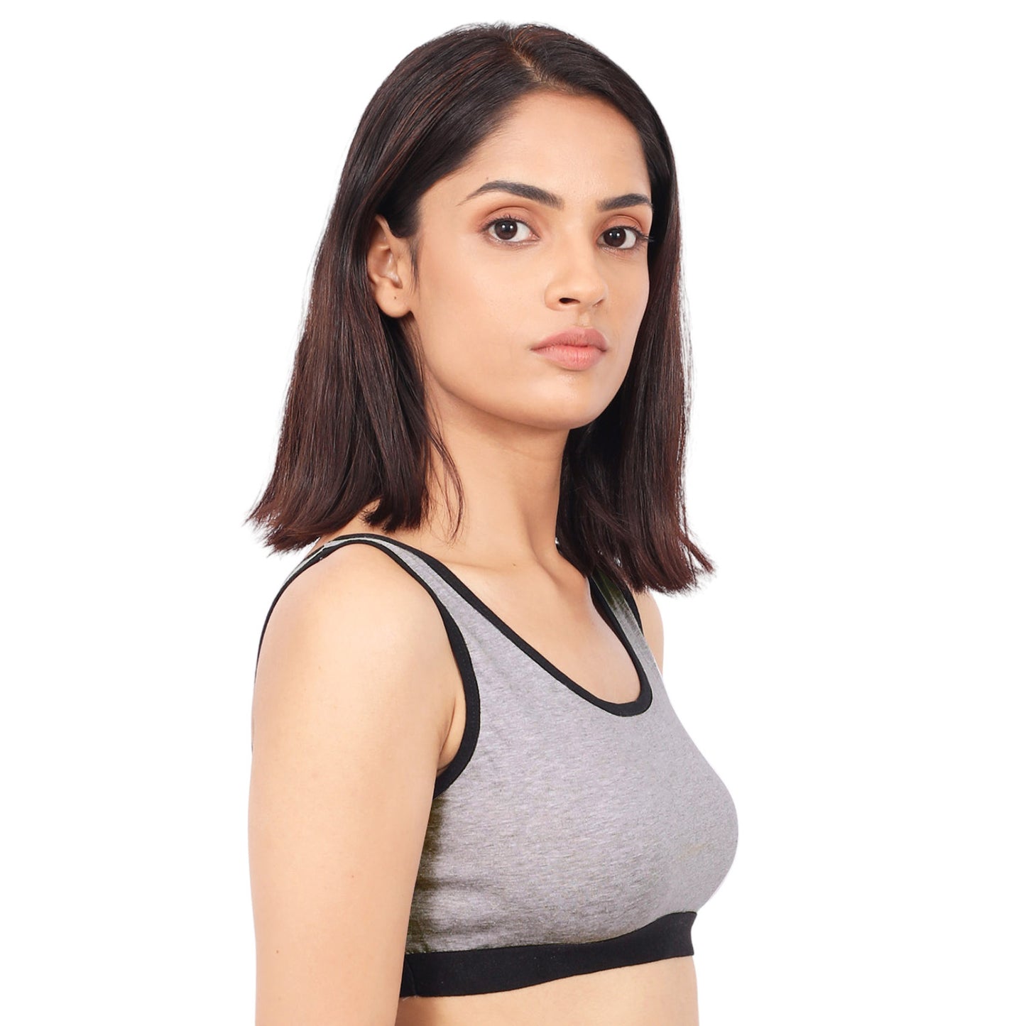 Single-Layer Broad Strap Cotton Workout Bra | Non-Padded | Solid