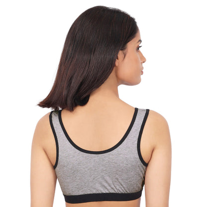 Single-Layer Broad Strap Cotton Workout Bra | Non-Padded | Solid