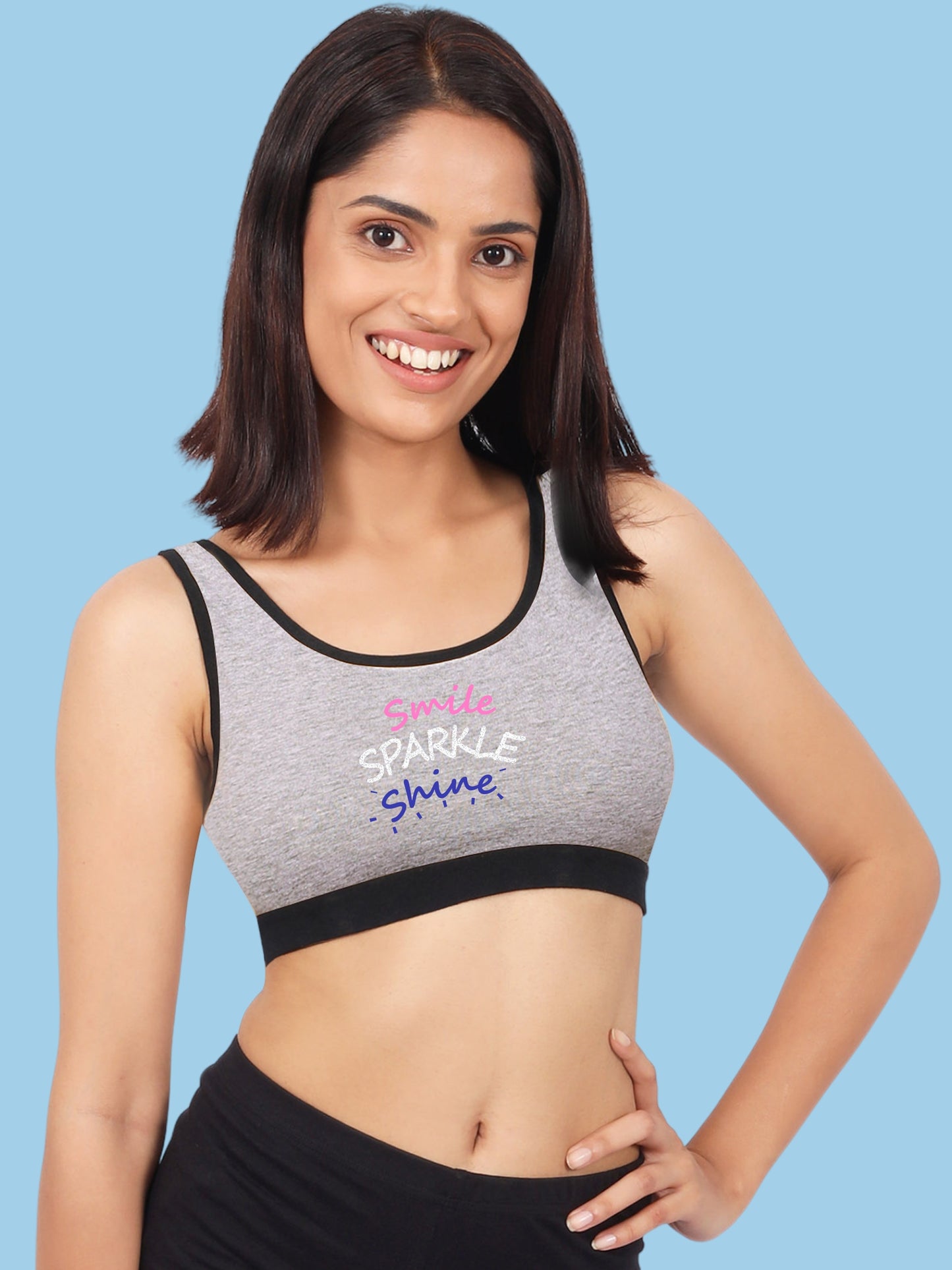 Single-Layer Broad Strap Cotton Athletic Bra | Non-Padded Beginner | Printed & Solid