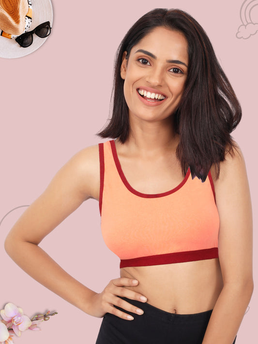 Single-Layer Broad Strap Cotton Yoga Bra | Non-Padded | Solid & Printed