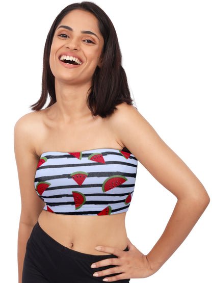 Double-Layer Cotton Tube Bra | Non-Padded Bandeau Bra | White Watermelon Print