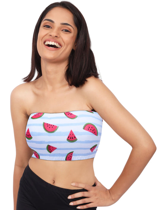 Double-Layer Cotton Tube Bra | Non-Padded Bandeau Bra | White Watermelon Print