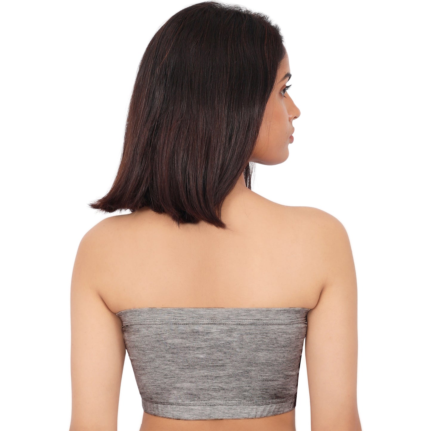 Double-Layer Cotton Strapless Bra | Non-Padded Bandeau Bra | Solid Grey