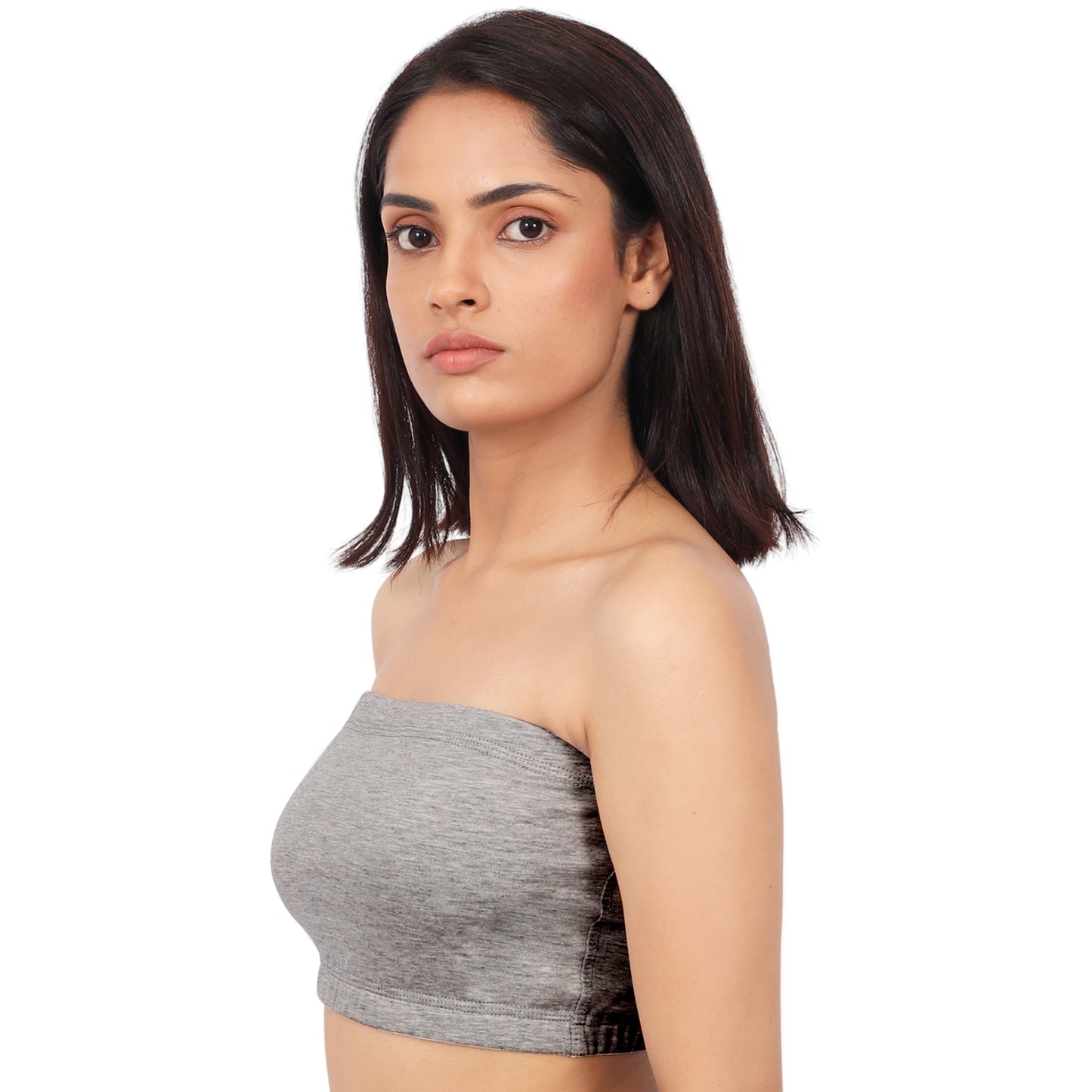 Double-Layer Cotton Strapless Bra | Non-Padded Bandeau Bra | Solid Grey