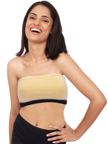 DOUBLE-LAYER COTTON STRAPLESS BRA | NON-PADDED BANDEAU BRA | SOLID SKIN