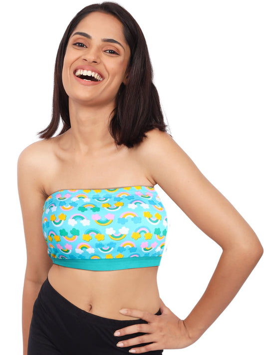 DOUBLE-LAYER COTTON STRAPLESS BRA | NON-PADDED TUBE BRA | RAINBOW PRINT