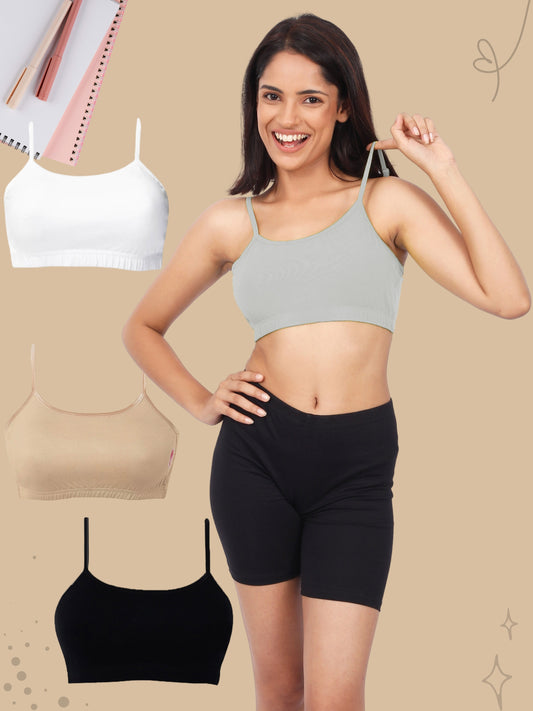 Double-Layer Thin Strap Cotton Athletic Bra | Non-Padded Beginner Bra | Solid