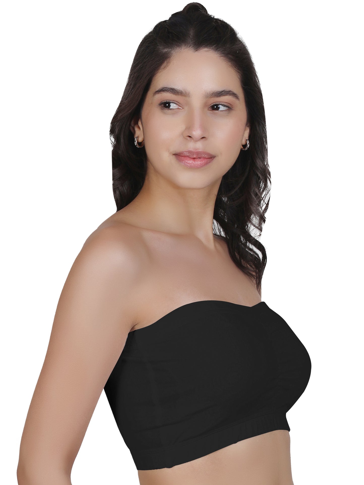 D'chica Cotton Strapless Tube Bra for Women | Bandeau Bra with Removable Pads | Black Tube Top with Adjustable Nylon Elastane Straps - Pack of 3