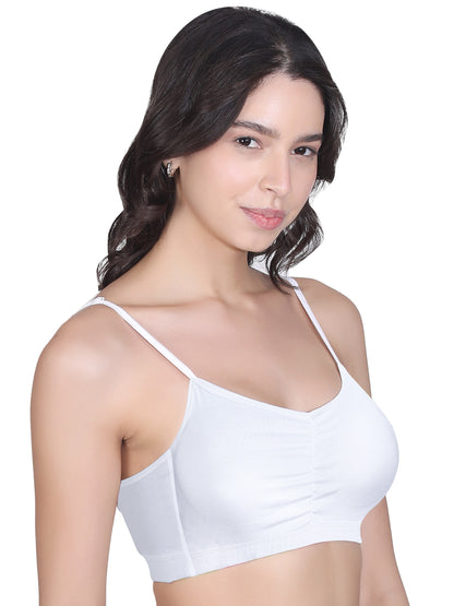 D'chica Thin Strap Cotton Padded Sports Bra for Womens | White Sports Bra with Removable Pads, Elasticated Underband, and Full Coverage | Includes Adjustable Low Back Bra Converter - Pack of 2