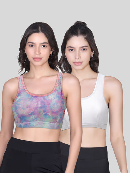 Double-Layer Broad Strap Cotton Supportive Sports Bras | Non-Padded | Printed & Solid Bra