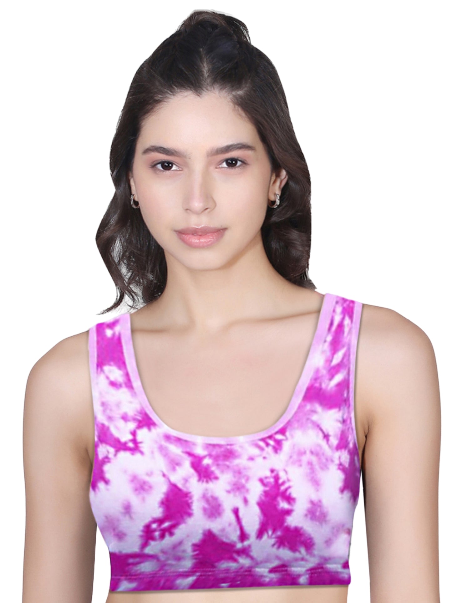 Double-Layer Thin Strap Cotton Sports Bra | Non-Padded Beginner Bra | Tie & Dye Print Bra