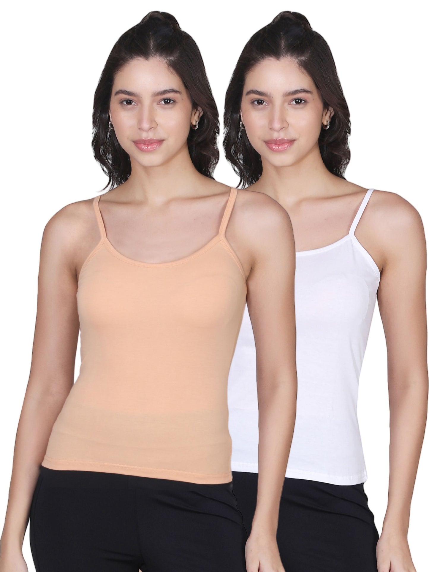 D'chica Skin & White Basic Cotton Camisole for Women Ð Pack of 2, Soft, Sleeveless, Lightweight, and Perfect for Everyday Wear