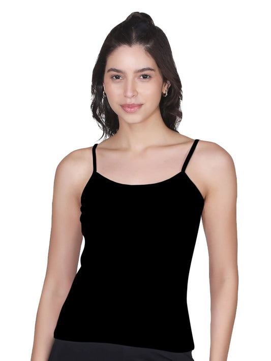 D'chica Black Basic Cotton Camisole for Women Ð Pack of 1, Soft, Sleeveless, Lightweight, and Perfect for Everyday Wear