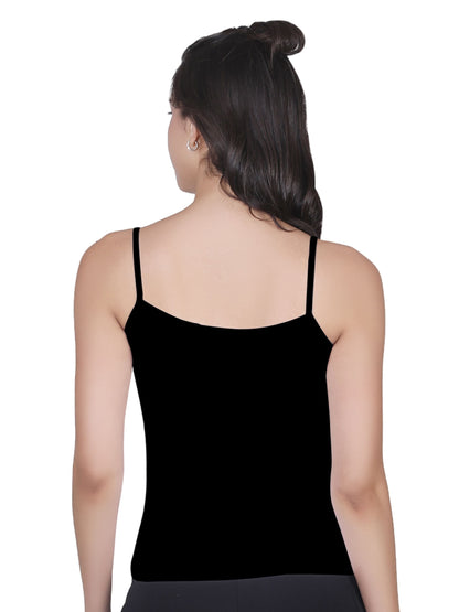 D'chica Black Basic Cotton Camisole for Women Ð Pack of 1, Soft, Sleeveless, Lightweight, and Perfect for Everyday Wear