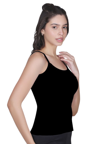 D'chica Black Basic Cotton Camisole for Women Ð Pack of 1, Soft, Sleeveless, Lightweight, and Perfect for Everyday Wear