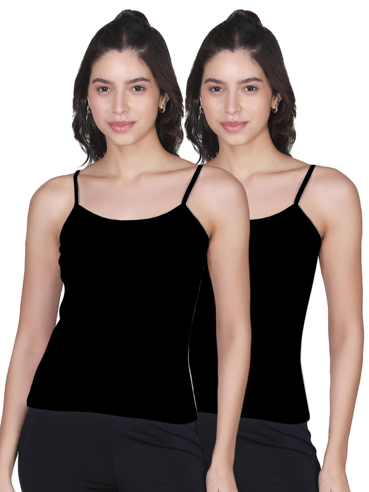 D'chica Black & Black Basic Cotton Camisole for Women Pack of 2, Soft, Sleeveless, Lightweight, and Perfect for Everyday Wear