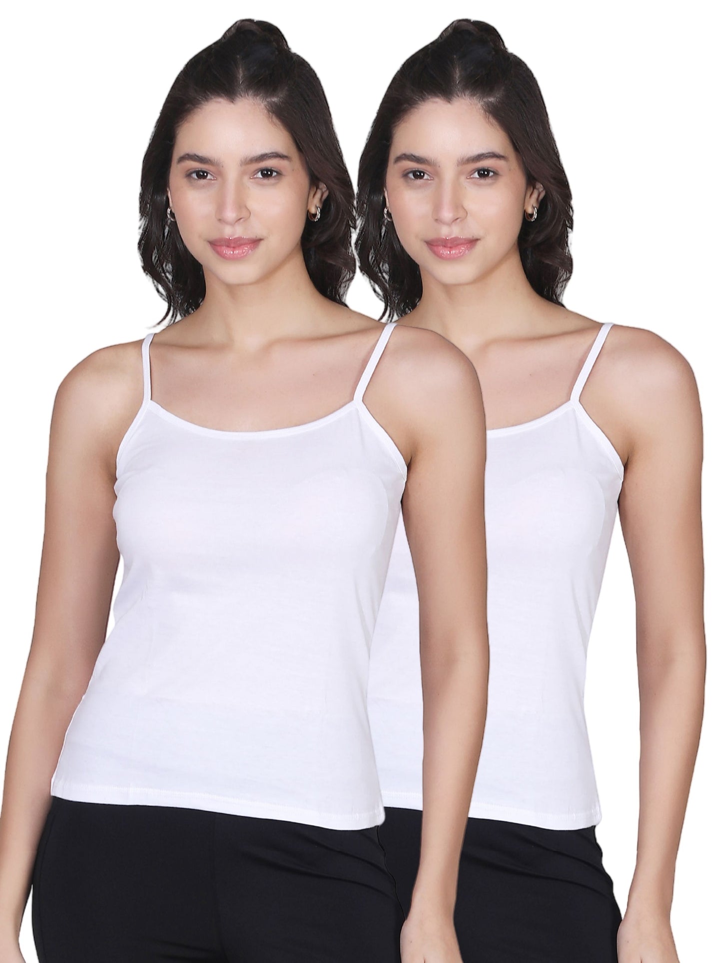 D'chica White & White Basic Cotton Camisole for Women  Pack of 2, Soft, Sleeveless, Lightweight, and Perfect for Everyday Wear