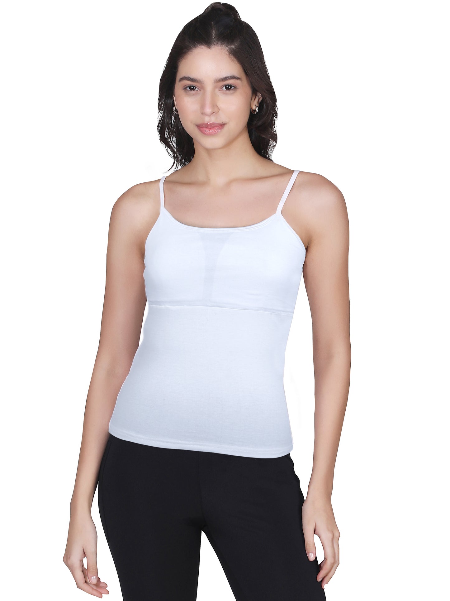 White Cotton Padded Camisole Bra with High Coverage and Adjustable Straps