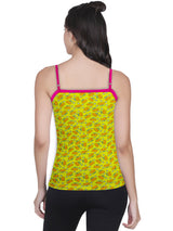 Adjustable Strap Yellow Printed High Coverage Cotton Padded Camisole Bra