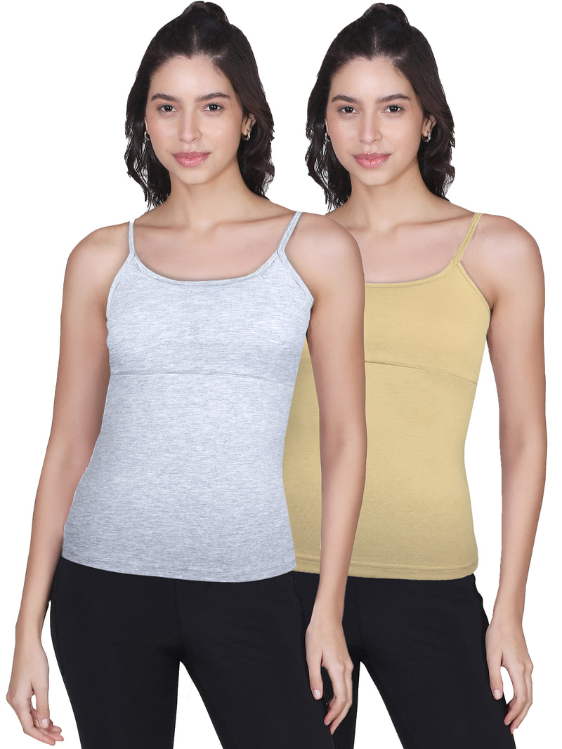 High Coverage Cotton Camisole Bra in Grey & Skin Tone with Adjustable Straps