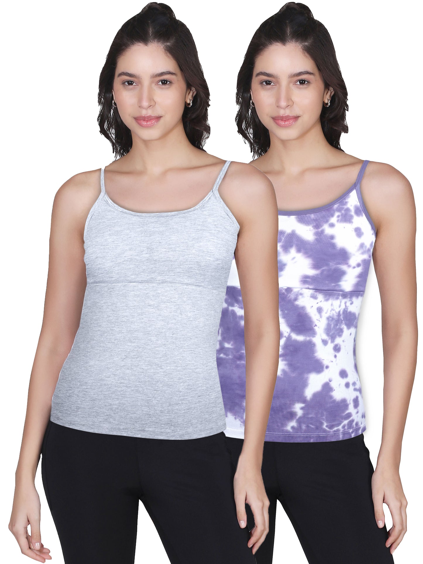 High Coverage Cotton Camisole Bra in Purple and Grey with Adjustable Straps