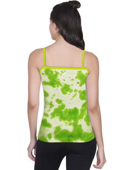 Green Tie Dye & Black High Coverage Cotton Padded Camisole Bra with Adjustable Strap