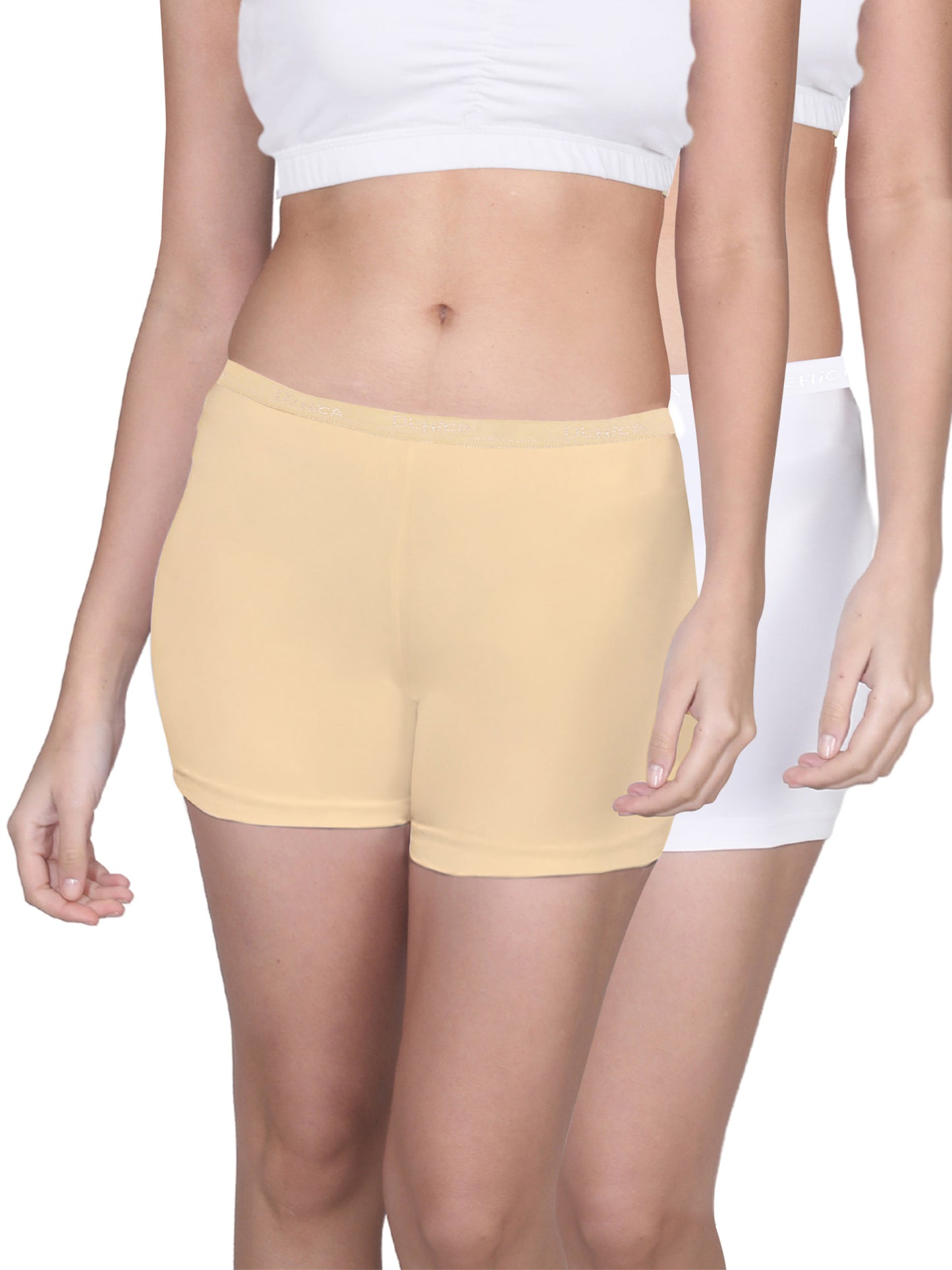 High Waist Long Panties with Full Coverage | No Side Seams | White & Skin Boyshorts