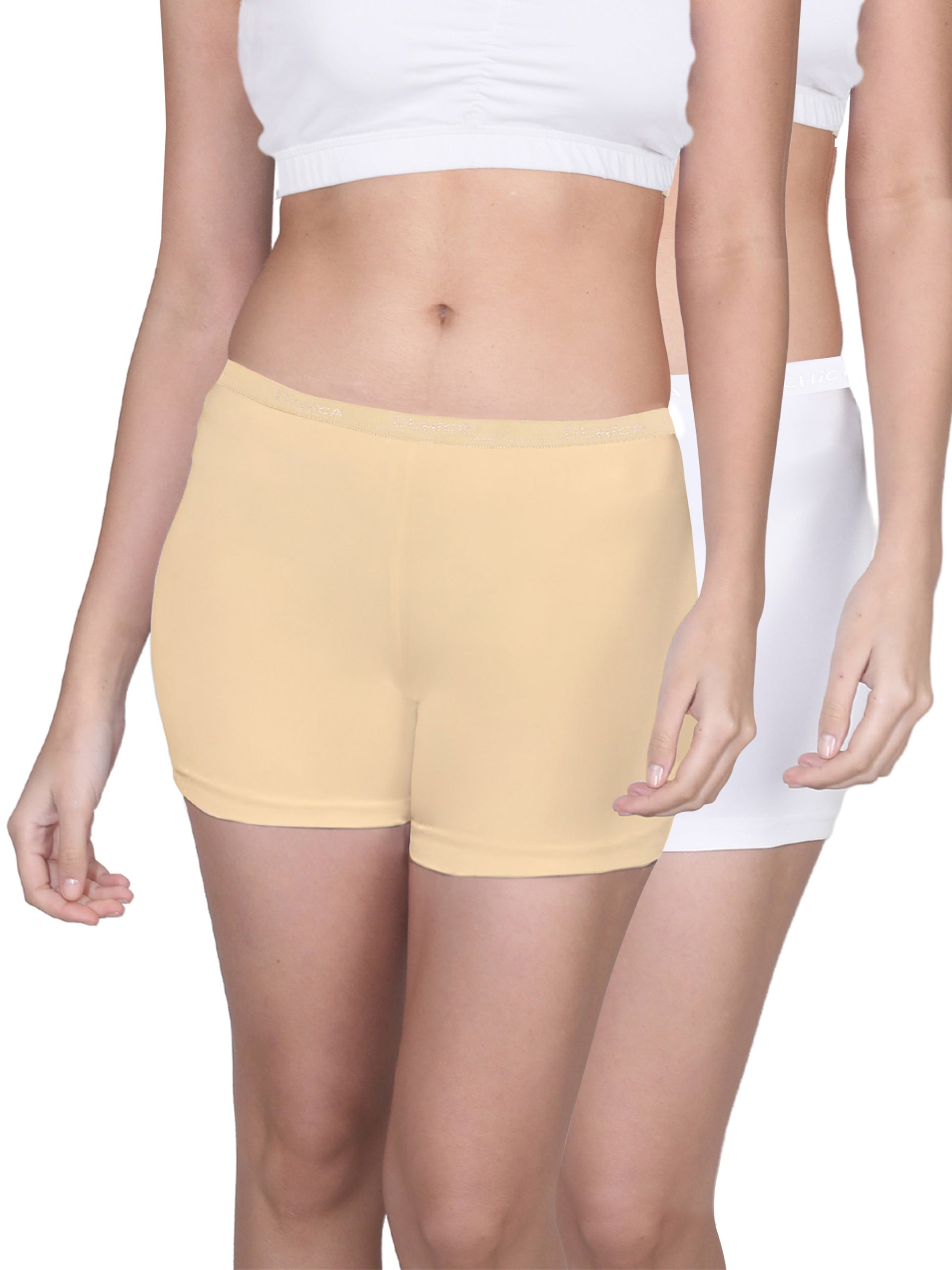 High Waist Long Panties with Full Coverage | No Side Seams | White & Skin Boyshorts