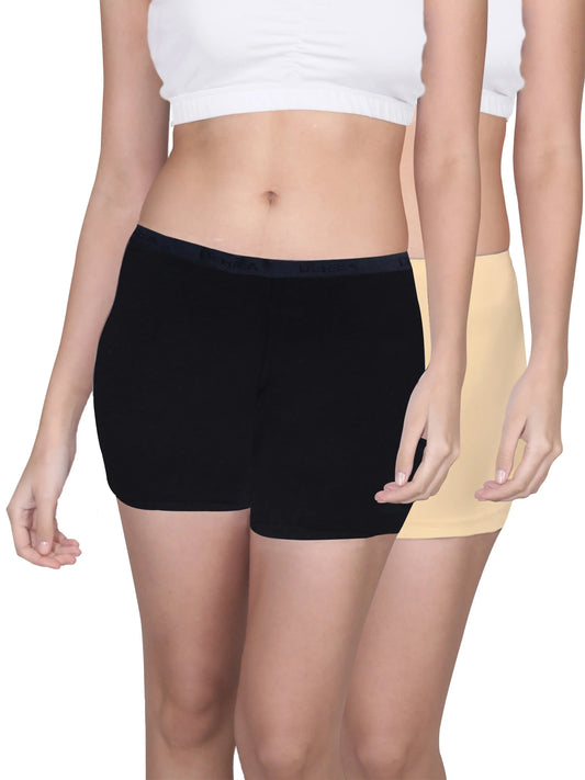 High Waist Long Panties with Full Coverage and No Side Seams in Black & Skin Boyshorts